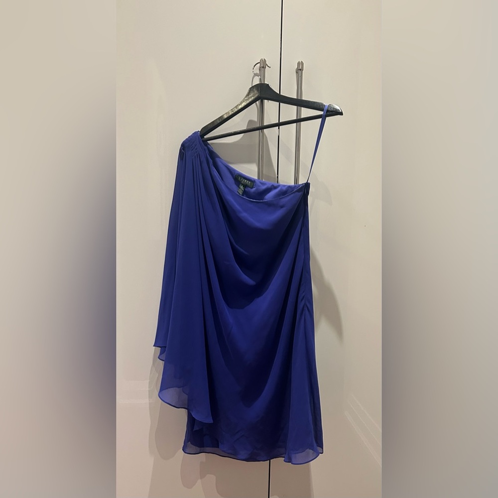 Lauren Ralph Lauren Asymmetrical Blue Off-The-Shoulder Cocktail